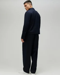 Navy Loose Fit Pinstripe Trousers