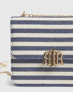 Navy Mini Stripe Satchel Purse