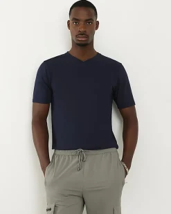 Navy Muscle Fit Essential V Neck T-Shirt