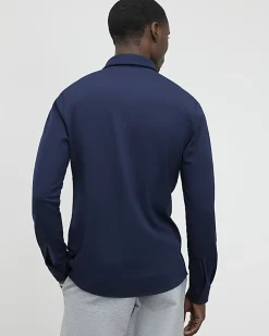 Navy Muscle Fit Stretch Pique Smart Shirt