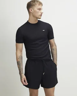 Navy Muscle Fit Textured T-Shirt