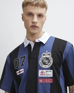 Navy Oversized Fit Striped Rugby Shirt