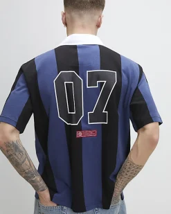 Navy Oversized Fit Striped Rugby Shirt
