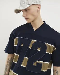Navy Oversized Fit Stripe Heavyweight T-Shirt