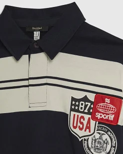 Navy Oversized Fit Stripe Rugby Polo Shirt