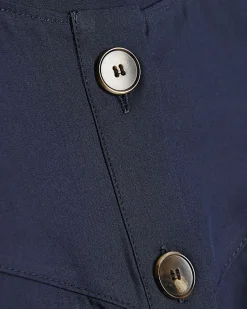 Navy Petite Ruched Poplin Waistcoat