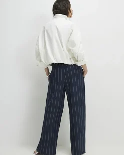 Navy pinstripe wide leg trousers