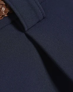 Navy Plaited Belt Tailored Shorts