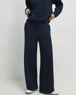 Navy Premium Drawstring Wide Leg Joggers