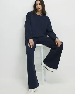 Navy Premium Drawstring Wide Leg Joggers