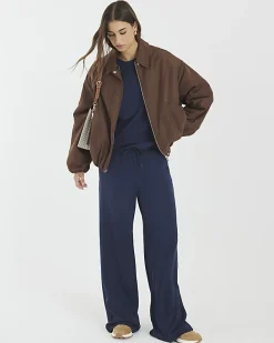 Navy Premium High Waisted Wide Leg Joggers
