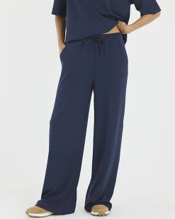 Navy Premium High Waisted Wide Leg Joggers