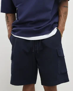 Navy Regular Fit Crosshatch Cargo Shorts