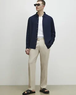 Navy Regular Fit Linen Blend Shirt