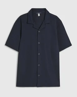 Navy Regular Fit Texture Revere Shirt