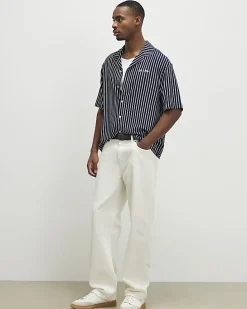 Navy Regular Fit Textured Stripe Shirt