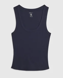 Navy Ribbed Scoop Neck Vest Top