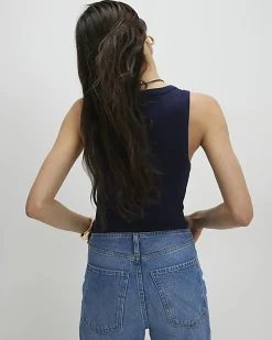 Navy Ribbed Scoop Neck Vest Top