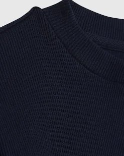Navy Short Sleeve Fitted Ribbed Top