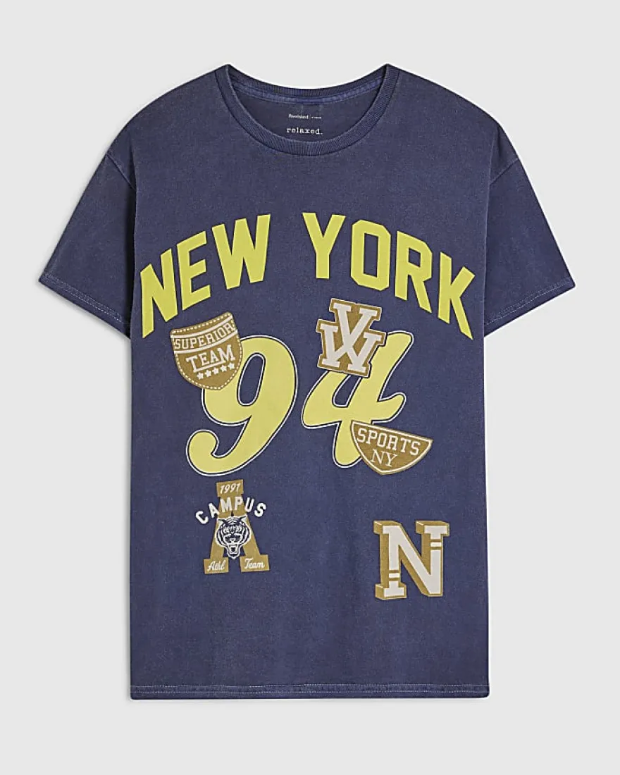 Navy Short Sleeve New York Badge T-Shirt
