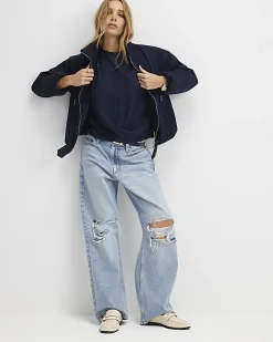 Navy Short Sleeve Twist Front T-Shirt