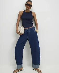 Navy Sleeveless Ribbed Cami Top