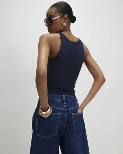 Navy Sleeveless Ribbed Cami Top