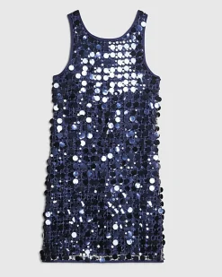 Navy Sleeveless Sequin Crochet Mini Dress