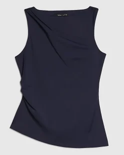 Navy Sleeveless Slash Neck Top