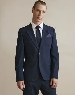 Navy Slim Fit Check Suit Jacket