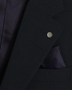 Navy Slim Fit Check Suit Jacket