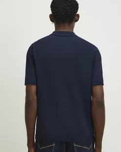 Navy Slim Fit Knitted Polo Shirt