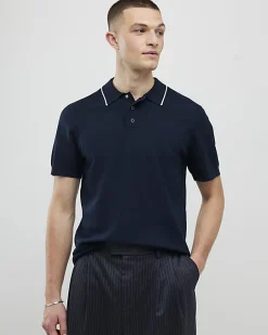 Navy Slim Fit Knitted Polo Shirt