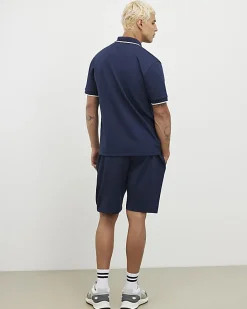 Navy Slim Fit Polo Shirt And Shorts Set