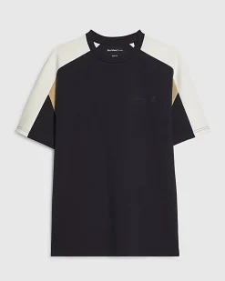 Navy Slim Fit Shoulder Colour Block T-Shirt