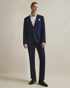 Navy Slim Fit Stretch Check Suit Trousers