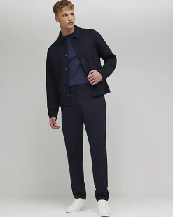 Navy Slim Fit Stretch Textured Trousers