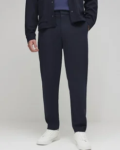 Navy Slim Fit Stretch Textured Trousers