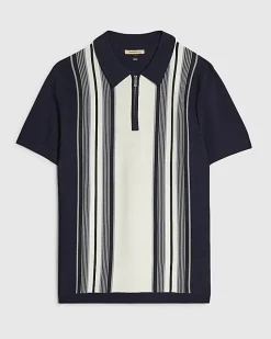 Navy Slim Fit Stripe Colour Block Polo Shirt