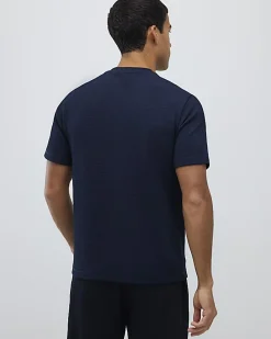 Navy Slim Fit Textured Crew Neck T-Shirt