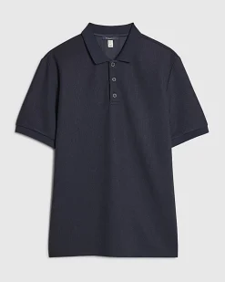 Navy Slim Fit Textured Lightweight Polo Shirt