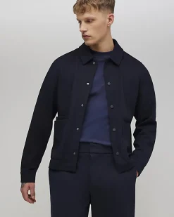 Navy Slim Fit Textured Overshirt