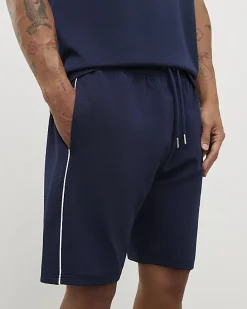 Navy Slim Fit Textured Tipped Shorts