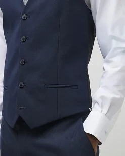 Navy slim fit waistcoat