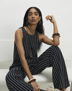 Navy Stripe Wide Leg Joggers