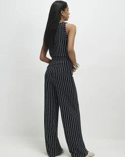 Navy Stripe Wide Leg Joggers