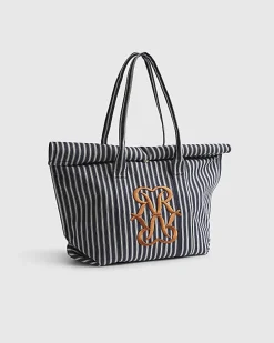 Navy Striped Roll Top Bag