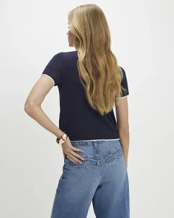 Navy Tie Neck Knitted Top