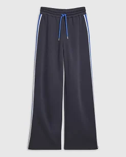 Navy Wide Leg Side Stripe Drawstring Joggers