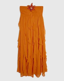 Orange Bandeau Crochet Flower Dress